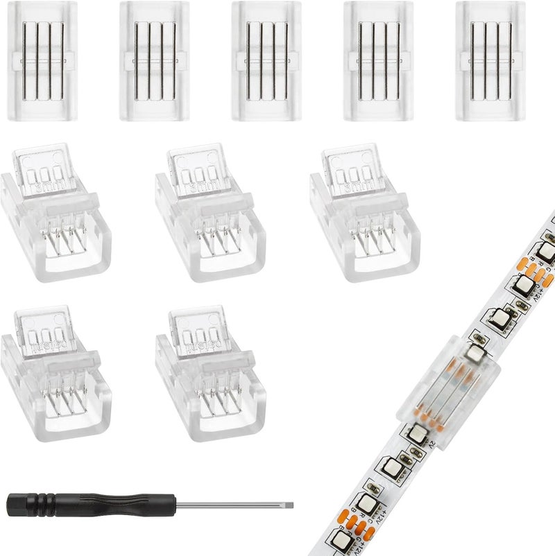 RGBZONE 10Pcs 8mm 4 Pin LED Connectors, Strip to Strip RGB Connector for 8mm Wide Waterproof or Non-Waterproof SMD 5050/3528 RGB LED Strip Lights - Image 1